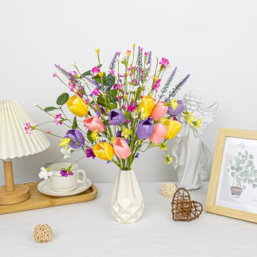 MG MagicGarden Artificial Spring Flowers 12 Pack Spring Flower Stems 17 Inch Floral Picks with Pink Yellow Purple Tulips Wildflowers for Centerpieces Vases Floral Arrangements Summer Easter Decor - Image 3