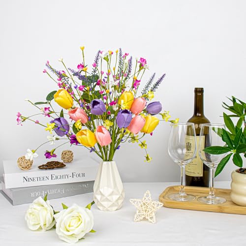 MG MagicGarden Artificial Spring Flowers 12 Pack Spring Flower Stems 17 Inch Floral Picks with Pink Yellow Purple Tulips Wildflowers for Centerpieces Vases Floral Arrangements Summer Easter Decor - Image 4