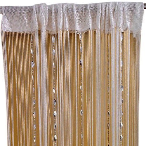 ZiDeTang Button Beaded Door Curtain Fringe Tassel Living Room Divider Curtain (39.30" x 78.50", White) - Image 1