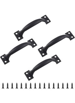 Generic Gate Handles, 4pcs 4 Inch Vintage Barn Door Pulls Utility Cabinet Handles, Screw in Drawer Pulls Black Gate Handles  - Image 1