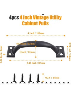 Generic Gate Handles, 4pcs 4 Inch Vintage Barn Door Pulls Utility Cabinet Handles, Screw in Drawer Pulls Black Gate Handles  - Image 3