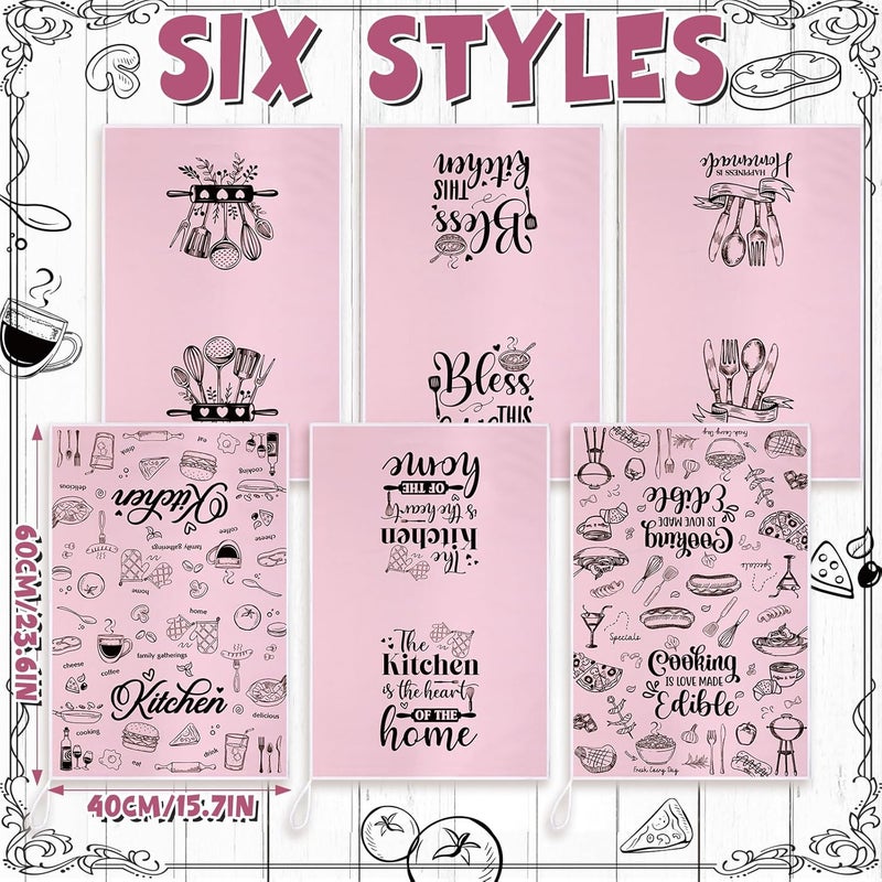 Bencailor 6 Pcs Pink Kitchen Towels Decorative Sets Dish Towels Absorbent Fast Drying Hand Tea Vintage Hanging Reusable Cleaning Dishcloths for Cooking Farmhouse Bathroom Accessory - Image 3