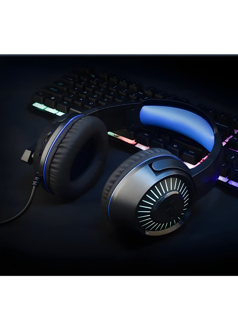 سماعة ألعاب GT66 اوفلينج استريو عالية الصوت مع ميكروفون دوار – مزودة بإضاءة RGB وتحكم في الصوت – متوافقة مع PS4، الكمبيوتر المحمول، والأجهزة المحمولة -ازرق