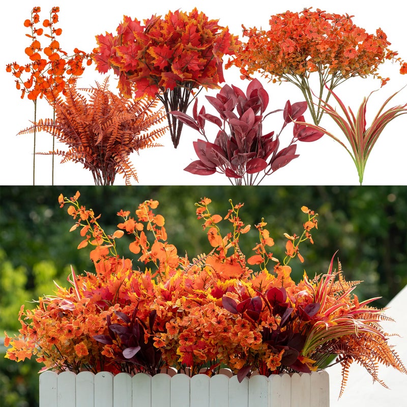 Green Moon 17 Bundles Artificial Fall Flowers for Outdoor Faux Fall Orchid Mums Flowers for Outside Garden Yard Window Thanksgiving Autumn Decor Fall Decorations for Home - Image 2
