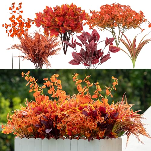Green Moon 17 Bundles Artificial Fall Flowers for Outdoor Faux Fall Orchid Mums Flowers for Outside Garden Yard Window Thanksgiving Autumn Decor Fall Decorations for Home - Image 1