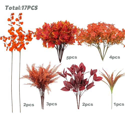 Green Moon 17 Bundles Artificial Fall Flowers for Outdoor Faux Fall Orchid Mums Flowers for Outside Garden Yard Window Thanksgiving Autumn Decor Fall Decorations for Home - Image 3