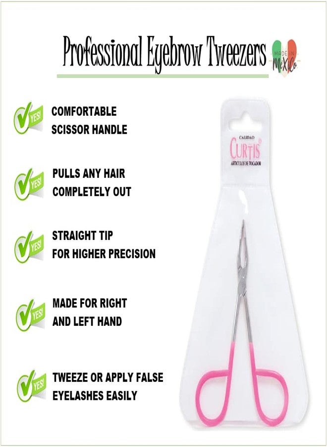 Curtis PROFESSIONAL Salon TWEEZERS with Easy Scissor Handle, CASE Included; The BEST PRECISION EYEBROW TWEEZERS Men/Women; Tools for Facial Hair, Ingrown Hair, Blackhead; Pink & Silver EASY TO HOLD - Image 2