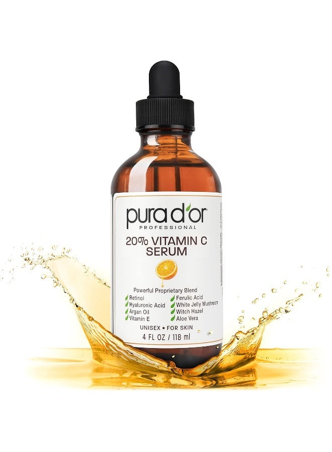 Pura d'or PURA D'OR 20% Vitamin C Serum for Face and Eye with Hyaluronic Acid, Vitamin E and Argan Oil  - Image 1