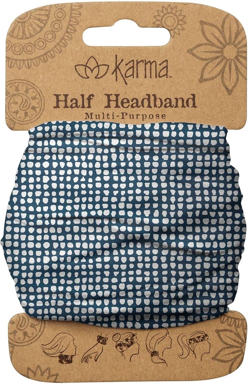 Karma Navy Dots Headband for Women  Medium  Fabric Headband and Stretchy Hair Scarf  NavyWhite