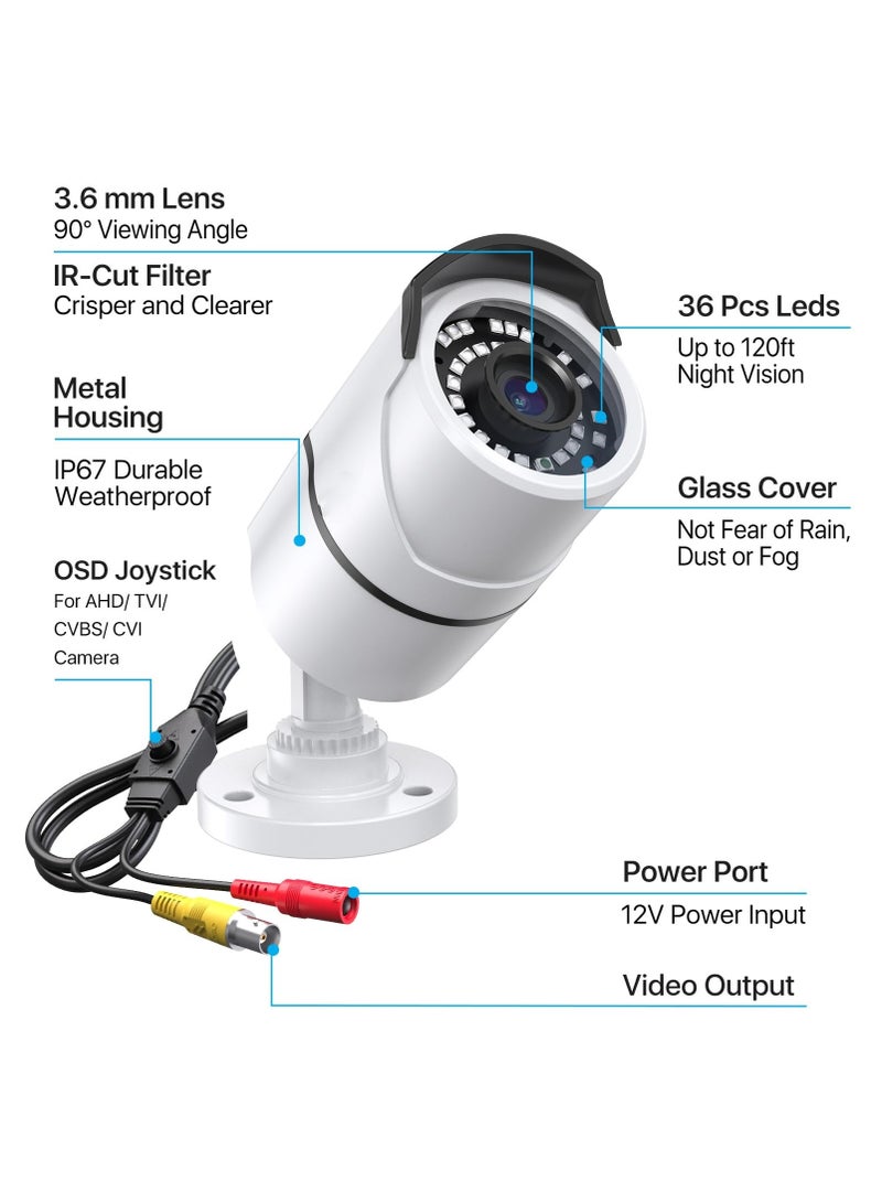 SYOSI 2.0MP HD 1080p 1920TVL Security Camera Outdoor Indoor, Hybrid 4-in-1 HD-CVI/TVI/AHD/960H Analog CVBS, 120ft IR Night Vision, 105° View Angle Surveillance CCTV Bullet Camera - Image 2