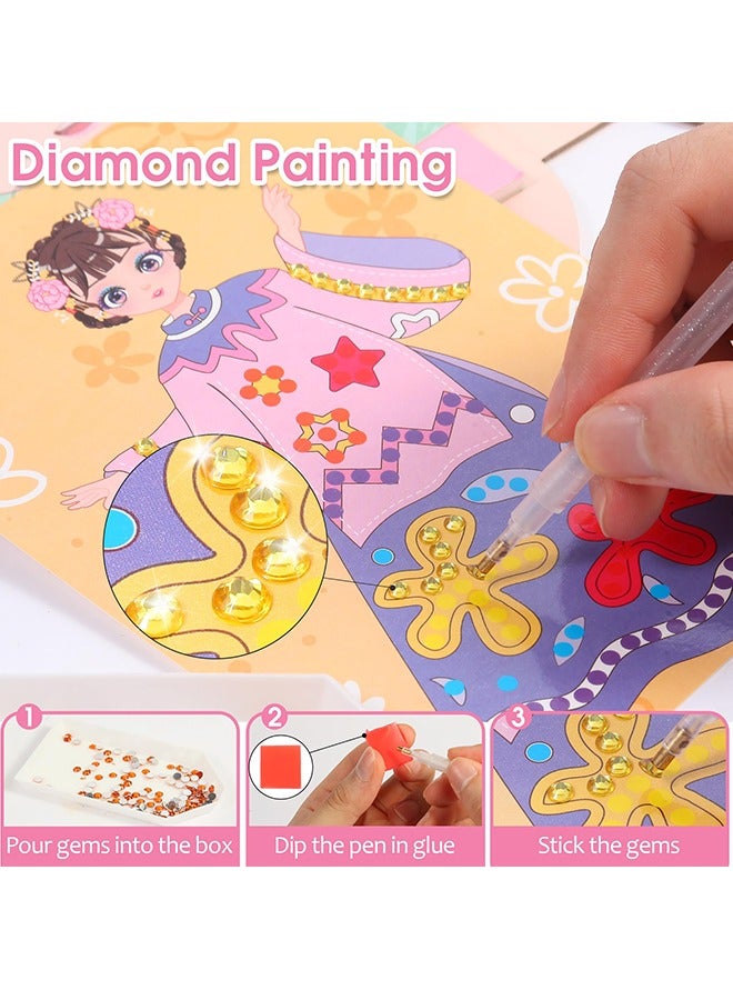 LCAREMOM Art Craft Activity for Kids, Paper Craft Kits, Paper Makeup DIY Girls Toy Kit with Diamond Painting and Princess Dress Up Set, Birthday Party Gift for Girls  - Image 5