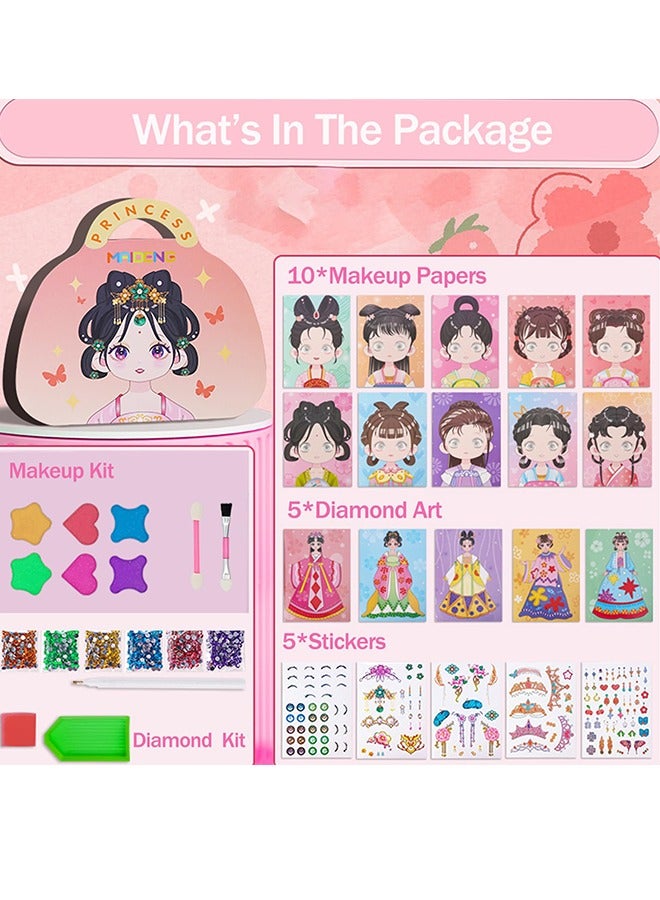 LCAREMOM Art Craft Activity for Kids, Paper Craft Kits, Paper Makeup DIY Girls Toy Kit with Diamond Painting and Princess Dress Up Set, Birthday Party Gift for Girls  - Image 2