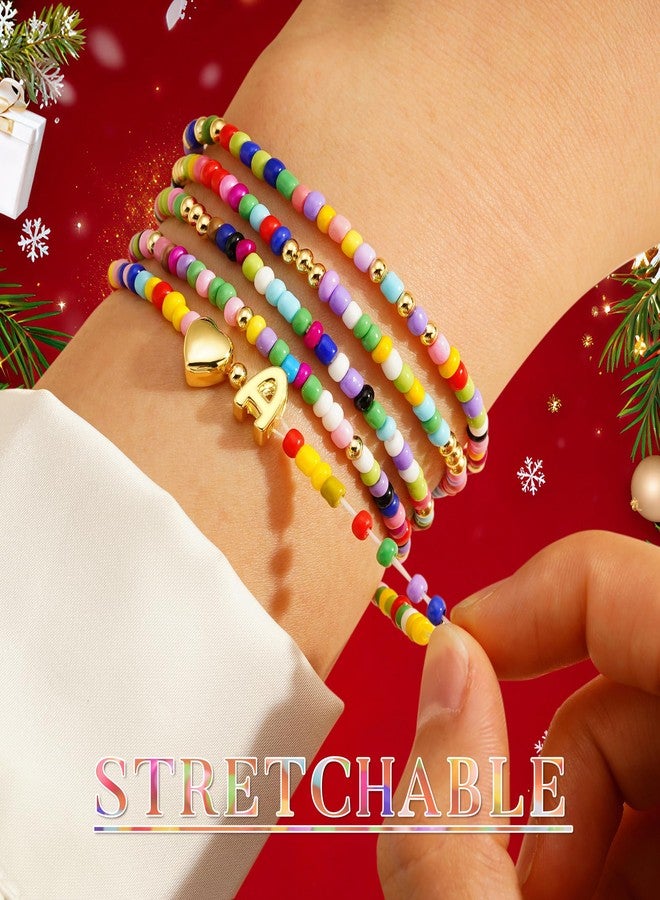 M MOOHAM Stocking Stuffers for Kids Girls Teen - Colorful Bead Initial Bracelet for Girls Kids, Heart Initial A Bracelets Jewelry for Girl, Christmas Gifts for Girl Age 6 7 8 9 10 11 12 13 14 Year Old - Image 4