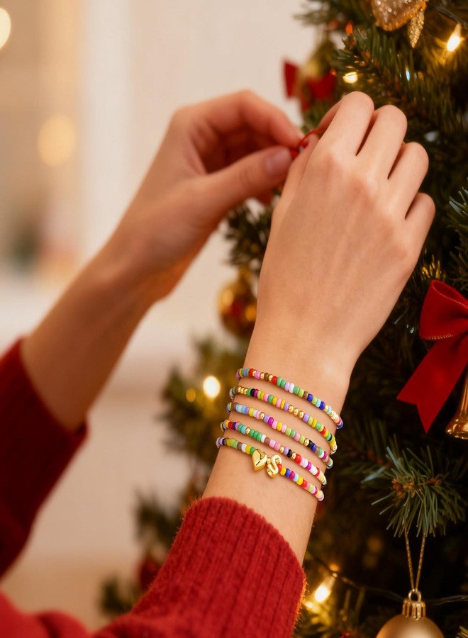 M MOOHAM Stocking Stuffers for Kids Girls Teen - Colorful Bead Initial Bracelet for Girls Kids, Heart Initial A Bracelets Jewelry for Girl, Christmas Gifts for Girl Age 6 7 8 9 10 11 12 13 14 Year Old - Image 2