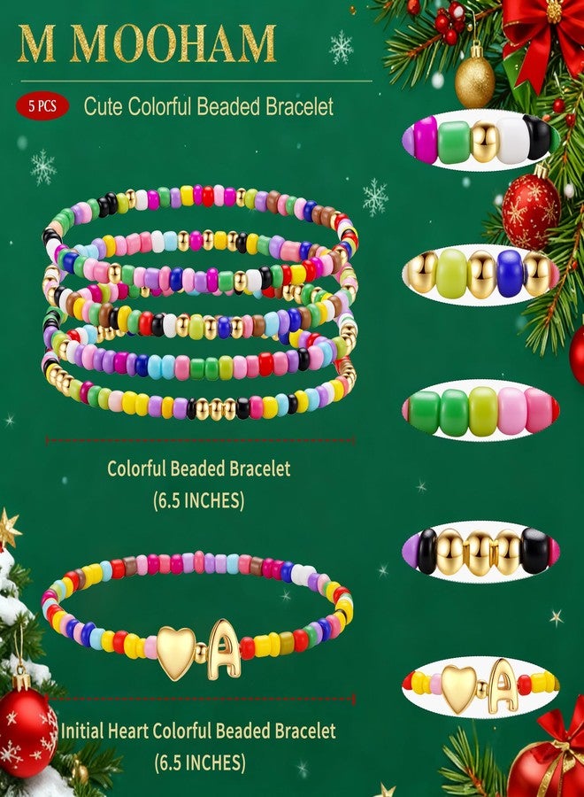 M MOOHAM Stocking Stuffers for Kids Girls Teen - Colorful Bead Initial Bracelet for Girls Kids, Heart Initial A Bracelets Jewelry for Girl, Christmas Gifts for Girl Age 6 7 8 9 10 11 12 13 14 Year Old - Image 5
