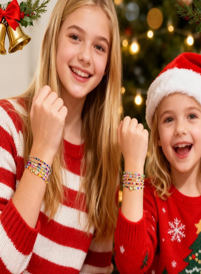 M MOOHAM Stocking Stuffers for Kids Girls Teen - Colorful Bead Initial Bracelet for Girls Kids, Heart Initial A Bracelets Jewelry for Girl, Christmas Gifts for Girl Age 6 7 8 9 10 11 12 13 14 Year Old - Image 3