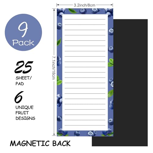 Joyberg 9 Pack Magnetic Notepads for Refrigerator, Magnetic Notepads for Refrigerator, Fruit Design Grocery List Pad for Fridge, Full Magnet Back Shopping Lists, 25 Sheets Per Note Pads - Image 2