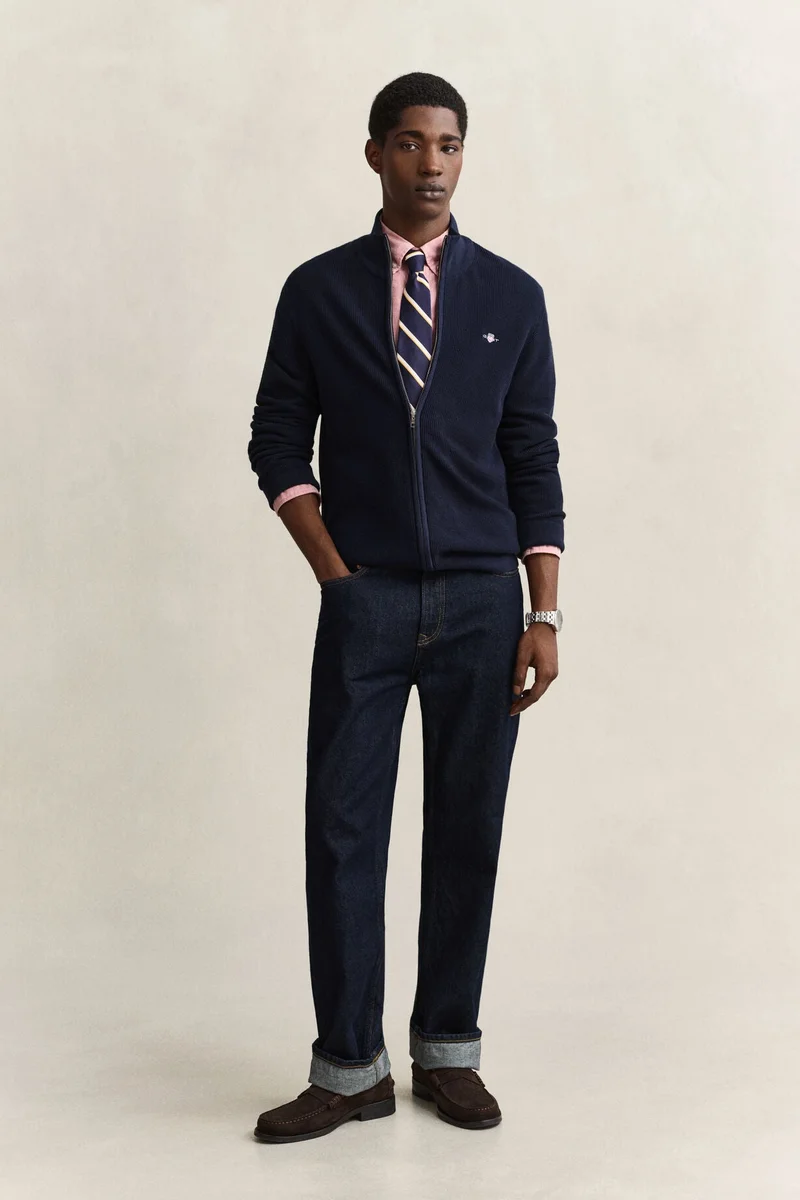 غانت Micro Textured Cotton Zip Cardigan
