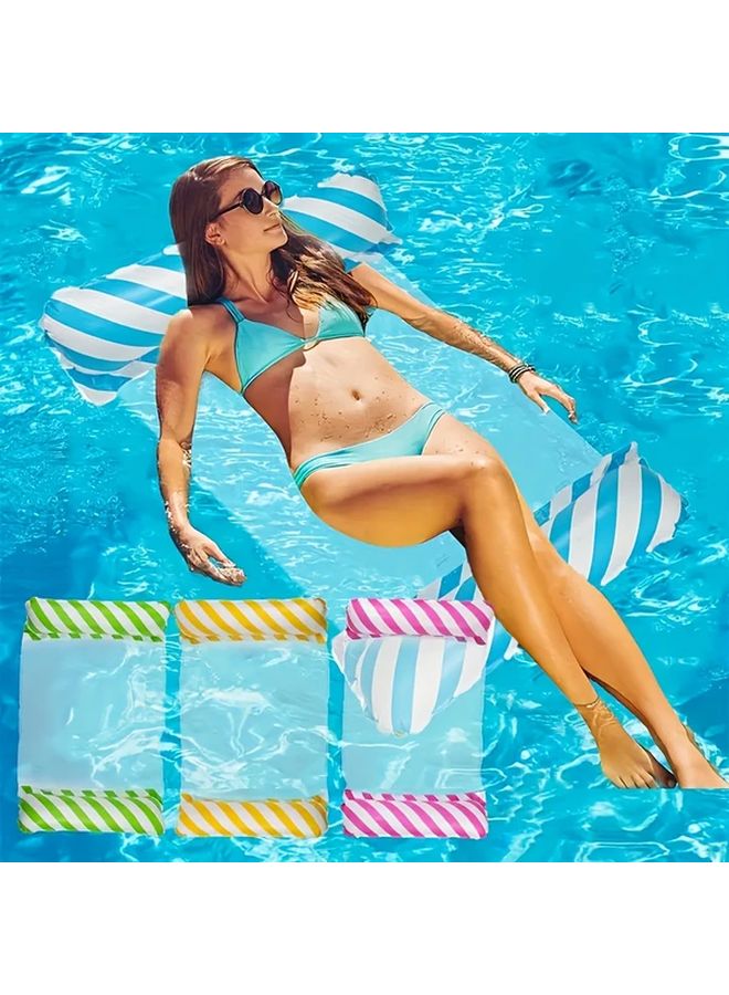 Green Diagonal Stripes Inflatable Water Hammock Lounger Adult Pool Float For Relaxation - Image 3