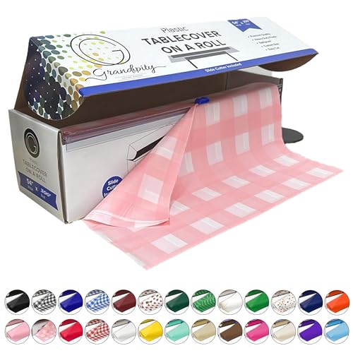 Grandipity Plastic Tablecloth Roll  54 x300 Pink Gingham Plastic Table Cloths for Parties Disposable with Cutter Box  Cut to Size Disposable Tablecloth Plastic Table Cover for Rectangle  Round