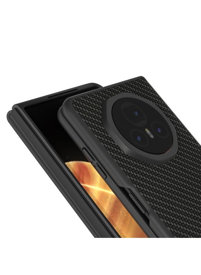 The Bros Phone Case For Honor Magic V3 Black Frame Carbon Fiber Texture PU Phone Phone Case  - Image 4