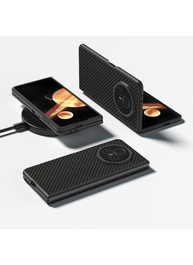 The Bros Phone Case For Honor Magic V3 Black Frame Carbon Fiber Texture PU Phone Phone Case  - Image 2