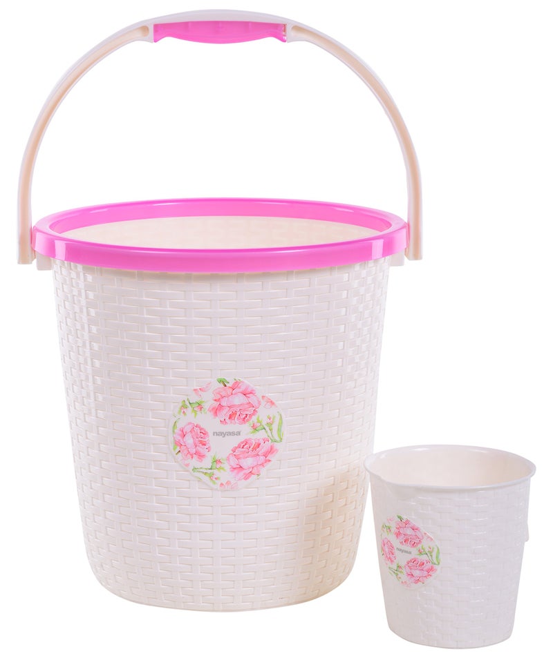 Nayasa 2 Piece Plastic Bucket and Mug Set, Pink - Image 1