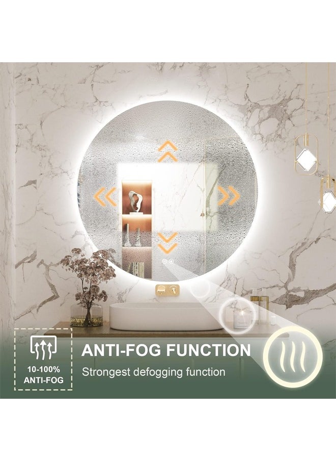 Taimi - Frameless Tri-Color Backlit LED Round Mirror 60CM Bathroom Vanity Mirror Dimmable Wall Mounted Makeup Mirror Large Anti-Fog Lighted Makeup Circle Mirror with Memory Function - Image 1