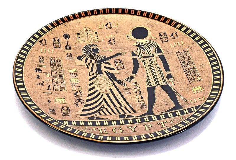 immatgar pharaonic Dish Decorative plate ancient Egyptian souvenirs gifts from Egypt (circular - 2kings - Golden - 15 CM) - Image 2
