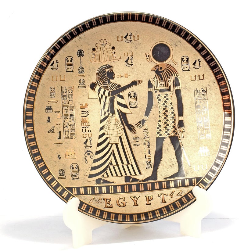 immatgar pharaonic Dish Decorative plate ancient Egyptian souvenirs gifts from Egypt (circular - 2kings - Golden - 15 CM) - Image 1