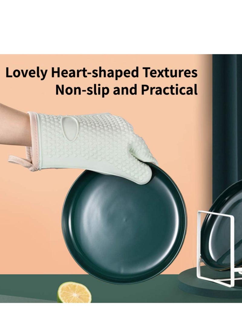 KASTWAVE Oven Mitts, KASTWAVE Professional Heat Resistant Gloves Non-Slip Hand Protective Cooking Gloves Silicone and Cotton Double-Layer Heat Resistant Glove Silicone Gloves Oven Gloves BBQ Gloves  - Image 4