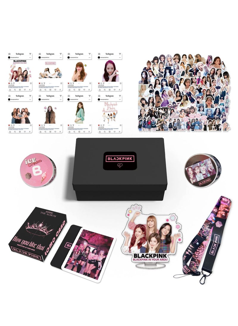 EHOME Blackpink Gift Box Set With Lomo Cards, Acrylic Stand, Hand Account Tape, Lanyard, Stickers, Photo Card  - Image 1