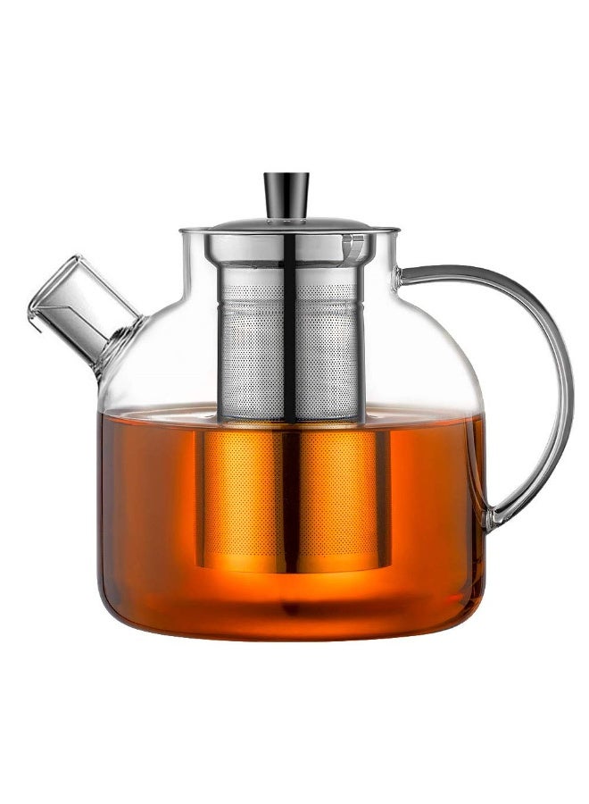 بواو إبريق شاي زجاجي سعة 1500 مل (50 أونصة) مع مصفاة قابلة للإزالة، إبريق شاي كبير آمن للاستخدام على الموقد من BOAO، غلاية مصنوعة يدويًا من الأوراق المتفتحة والسائبة للنساء والبالغين مع مصفاة من الفولاذ المقاوم للصدأ - Image 1