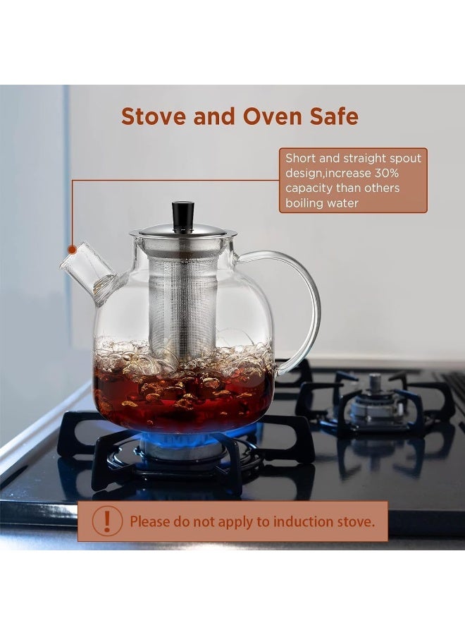 بواو إبريق شاي زجاجي سعة 1500 مل (50 أونصة) مع مصفاة قابلة للإزالة، إبريق شاي كبير آمن للاستخدام على الموقد من BOAO، غلاية مصنوعة يدويًا من الأوراق المتفتحة والسائبة للنساء والبالغين مع مصفاة من الفولاذ المقاوم للصدأ - Image 4