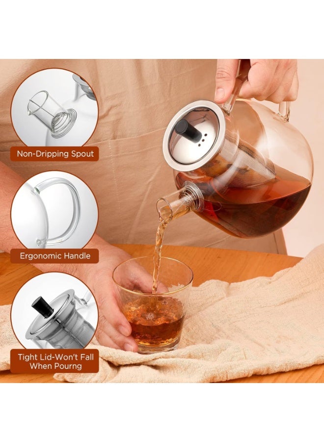 بواو إبريق شاي زجاجي سعة 1500 مل (50 أونصة) مع مصفاة قابلة للإزالة، إبريق شاي كبير آمن للاستخدام على الموقد من BOAO، غلاية مصنوعة يدويًا من الأوراق المتفتحة والسائبة للنساء والبالغين مع مصفاة من الفولاذ المقاوم للصدأ - Image 2