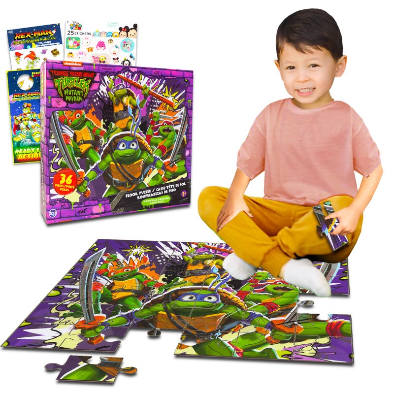 Teenage Mutant Ninja Turtles Floor Puzzle for Kids Set - Bundle with 36 Piece TMNT Floor Puzzle Plus Stickers, More | Teenage Mutant Ninja Turtles Puzzles for Kids Ages 4-8 - Image 1