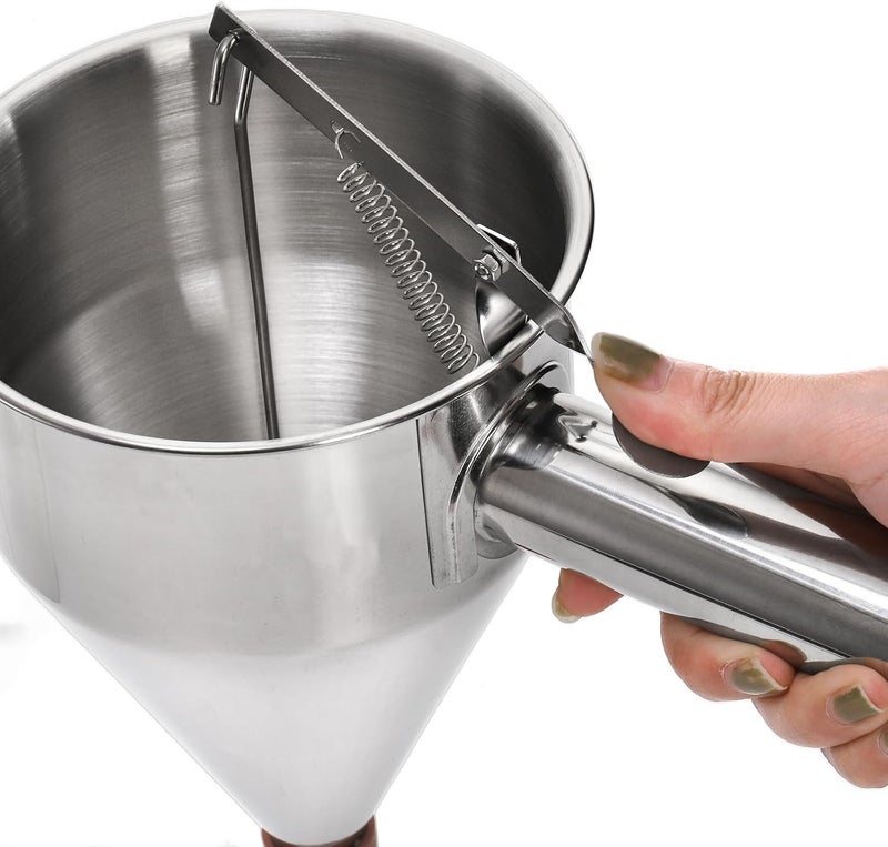 WRINGKIT 40 Oz Pancake Batter Dispenser, Stainless Steel 4 Caliber Funnel Cake Dispenser with Stand, Pancake Mix Dispenser with Handle, Funnel Cake Maker for Cupcakes, Muffins, Waffle and Baked Goods - Image 4
