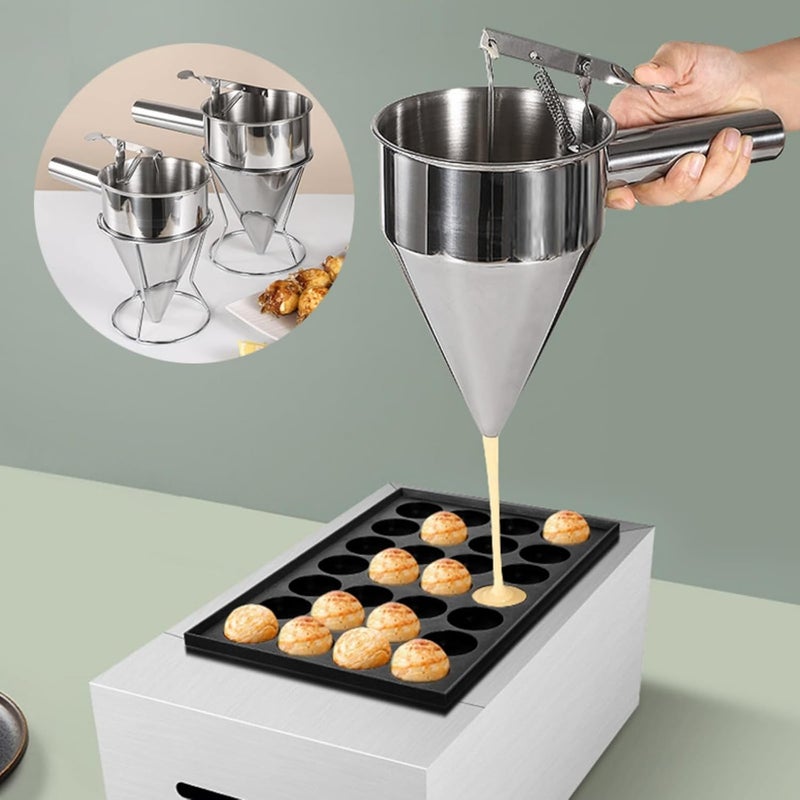 WRINGKIT 40 Oz Pancake Batter Dispenser, Stainless Steel 4 Caliber Funnel Cake Dispenser with Stand, Pancake Mix Dispenser with Handle, Funnel Cake Maker for Cupcakes, Muffins, Waffle and Baked Goods - Image 5