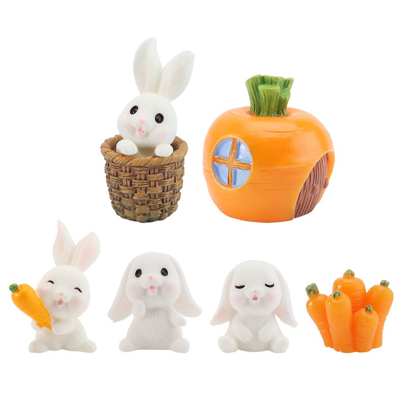 1 Set/6pcs Bunny Series Figurines Landscape Ornaments Miniature Bonsai Decor - Image 1