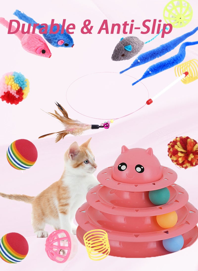 15 Pcs Cat Toys for Indoor Cats Kitten Pet Interactive Fun Roller Exerciser Track Toys 3 Level Cat Teaser Ball Toys with Cat Feather Wand Toy - Image 4