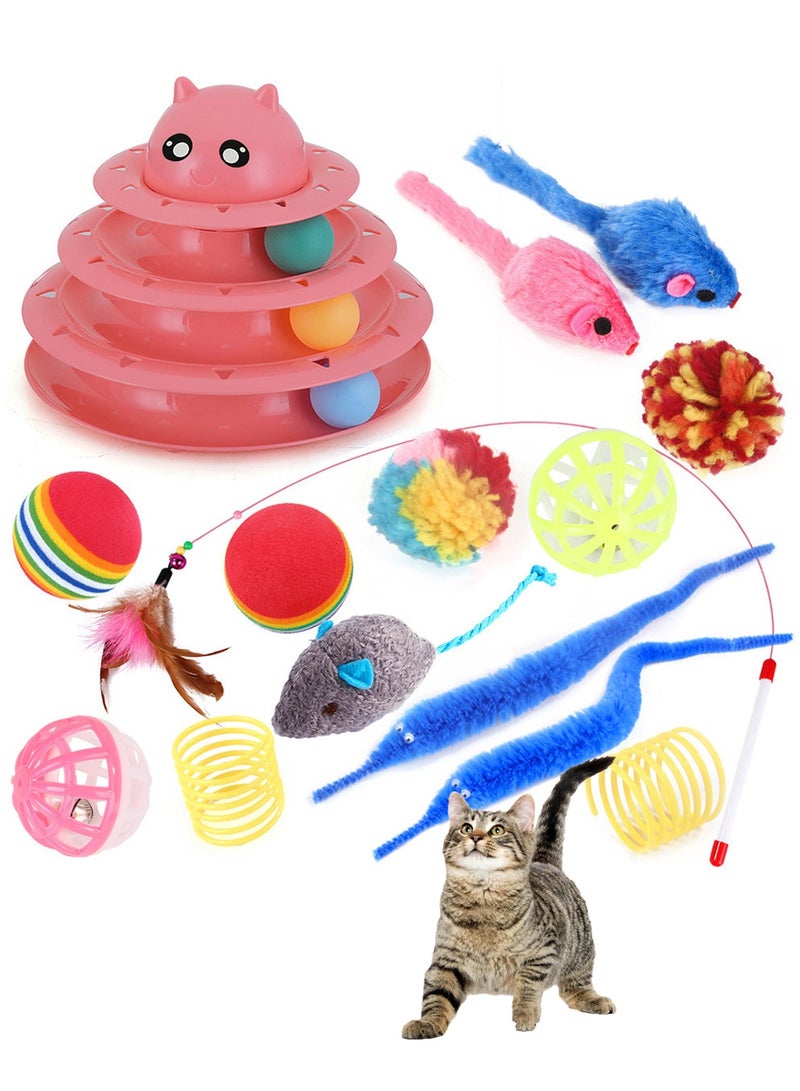 15 Pcs Cat Toys for Indoor Cats Kitten Pet Interactive Fun Roller Exerciser Track Toys 3 Level Cat Teaser Ball Toys with Cat Feather Wand Toy - Image 1