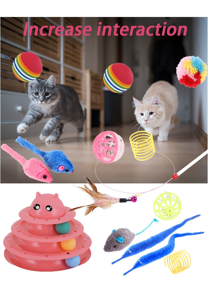 15 Pcs Cat Toys for Indoor Cats Kitten Pet Interactive Fun Roller Exerciser Track Toys 3 Level Cat Teaser Ball Toys with Cat Feather Wand Toy - Image 5
