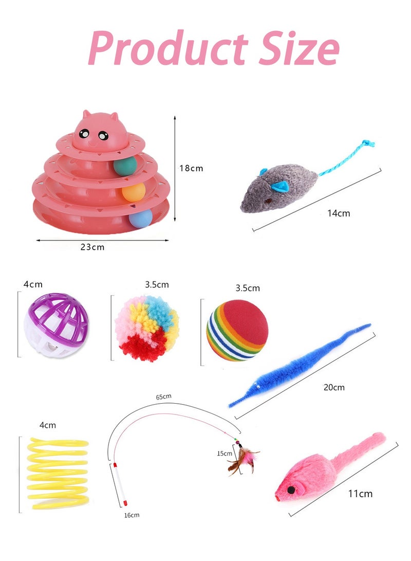 15 Pcs Cat Toys for Indoor Cats Kitten Pet Interactive Fun Roller Exerciser Track Toys 3 Level Cat Teaser Ball Toys with Cat Feather Wand Toy - Image 2