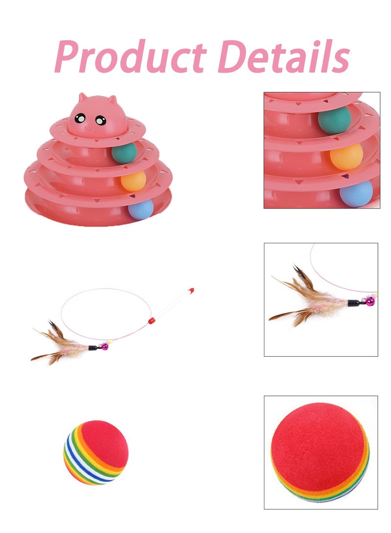 15 Pcs Cat Toys for Indoor Cats Kitten Pet Interactive Fun Roller Exerciser Track Toys 3 Level Cat Teaser Ball Toys with Cat Feather Wand Toy - Image 3