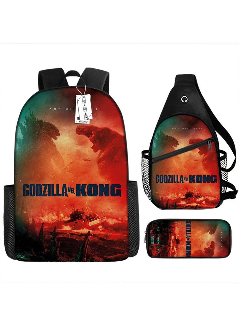 general 3-Piece Godzilla VS Kong 3D Print Backpack Set - Image 1