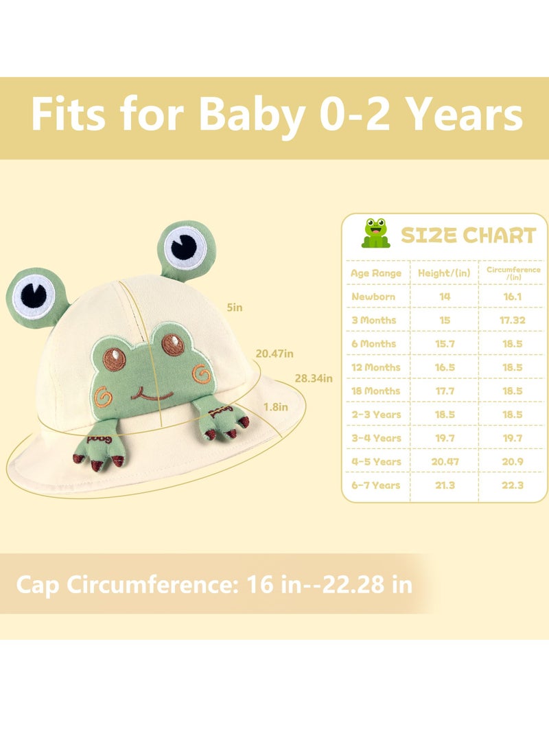 Excefore Toddler Bucket Hats, Sun Protective Bucket Hat, Wide Brim Girl Sun Hat, Beach Wide Brim Hat, for Boys Girls with Chin Strap 1-3 Years (Frog Hat) - Image 3