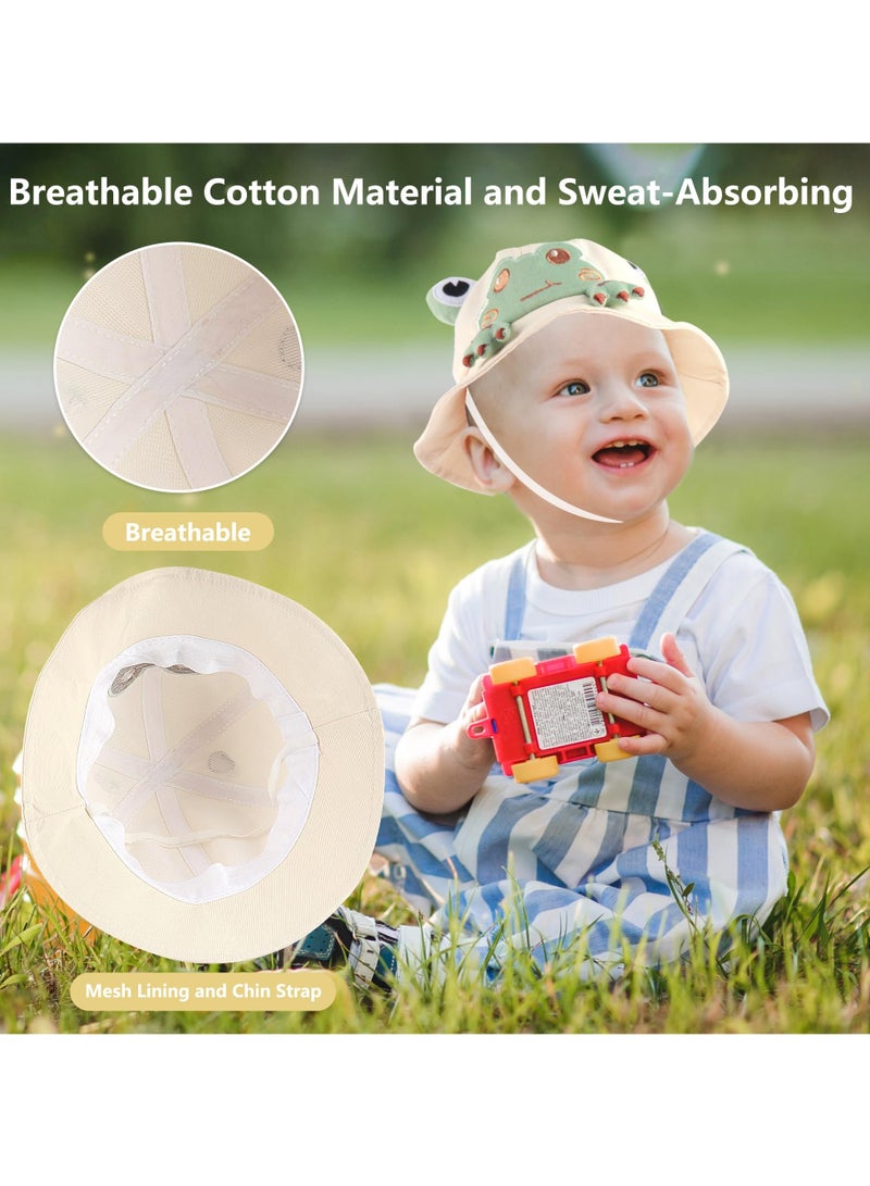 Excefore Toddler Bucket Hats, Sun Protective Bucket Hat, Wide Brim Girl Sun Hat, Beach Wide Brim Hat, for Boys Girls with Chin Strap 1-3 Years (Frog Hat) - Image 4