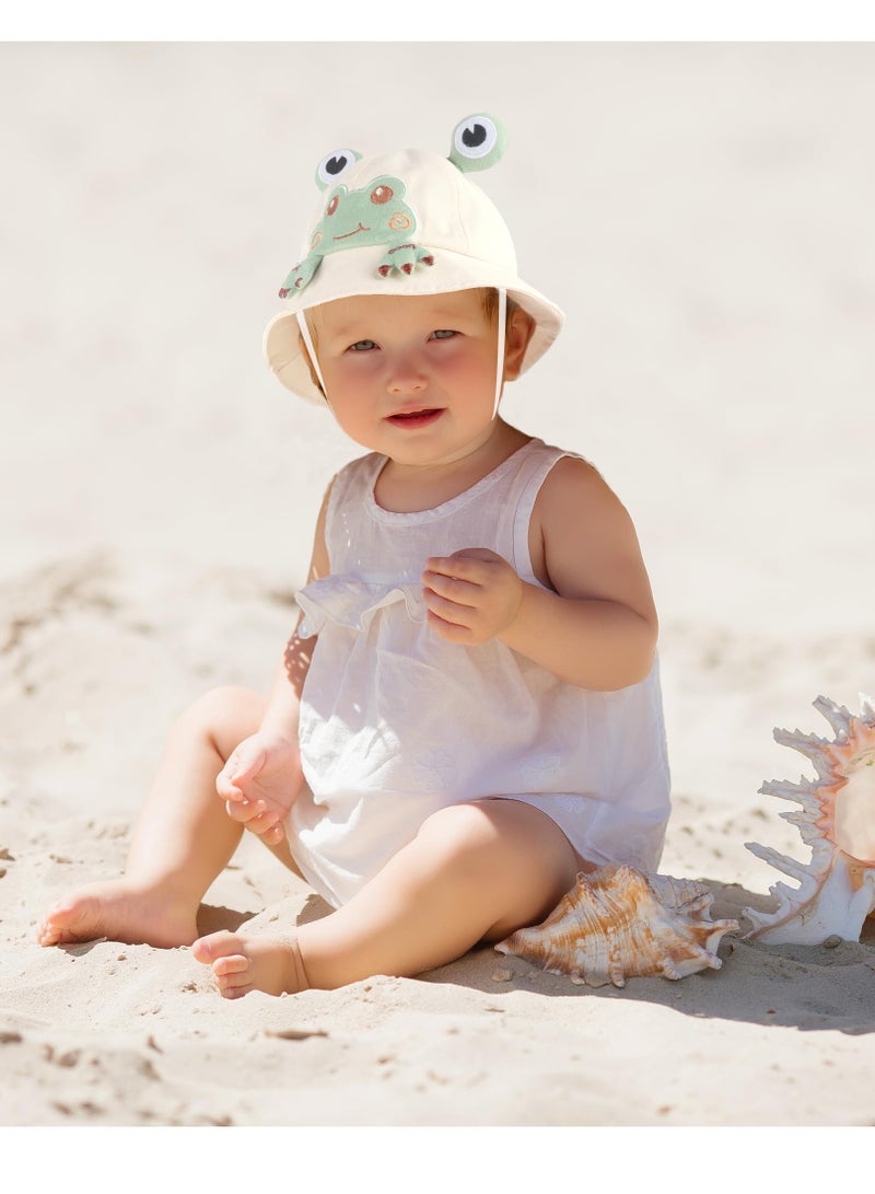 Excefore Toddler Bucket Hats, Sun Protective Bucket Hat, Wide Brim Girl Sun Hat, Beach Wide Brim Hat, for Boys Girls with Chin Strap 1-3 Years (Frog Hat) - Image 5