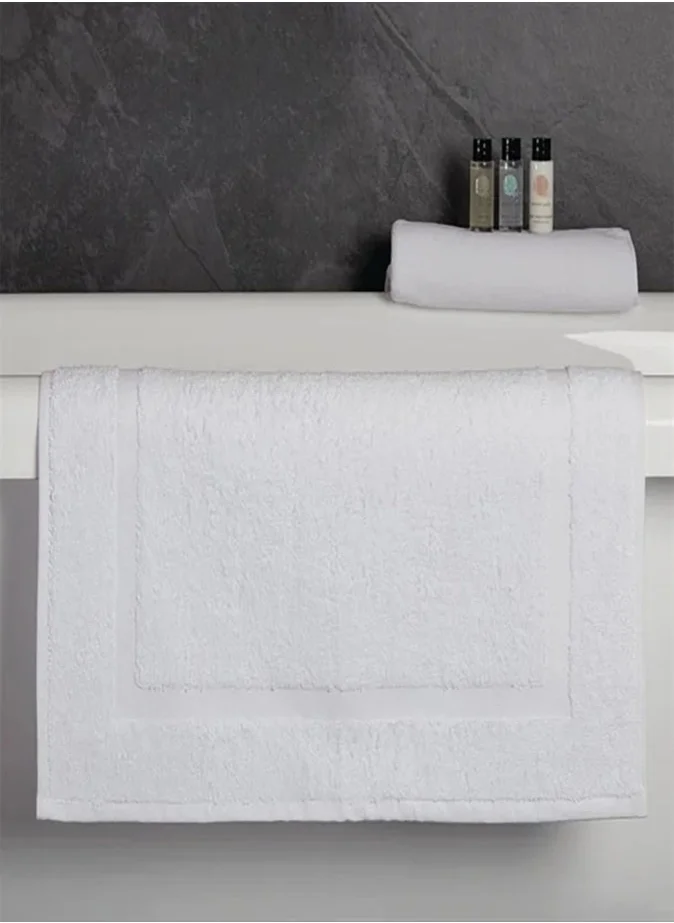 1Chase Towels Cotton Banded Bath Mats White, 100% Ring Spun Cotton - Highly Absorbent and Machine Washable Shower Bathroom Floor Mat (Pack of 2)