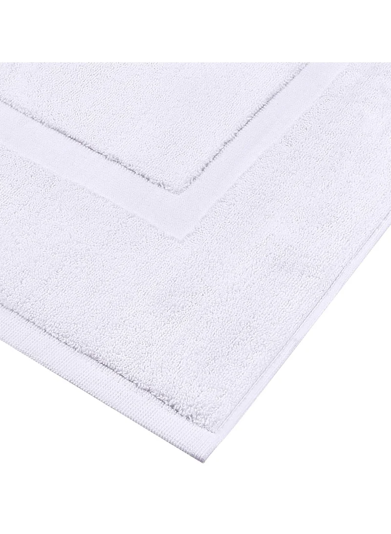 1Chase Towels Cotton Banded Bath Mats White, 100% Ring Spun Cotton - Highly Absorbent and Machine Washable Shower Bathroom Floor Mat (Pack of 2)